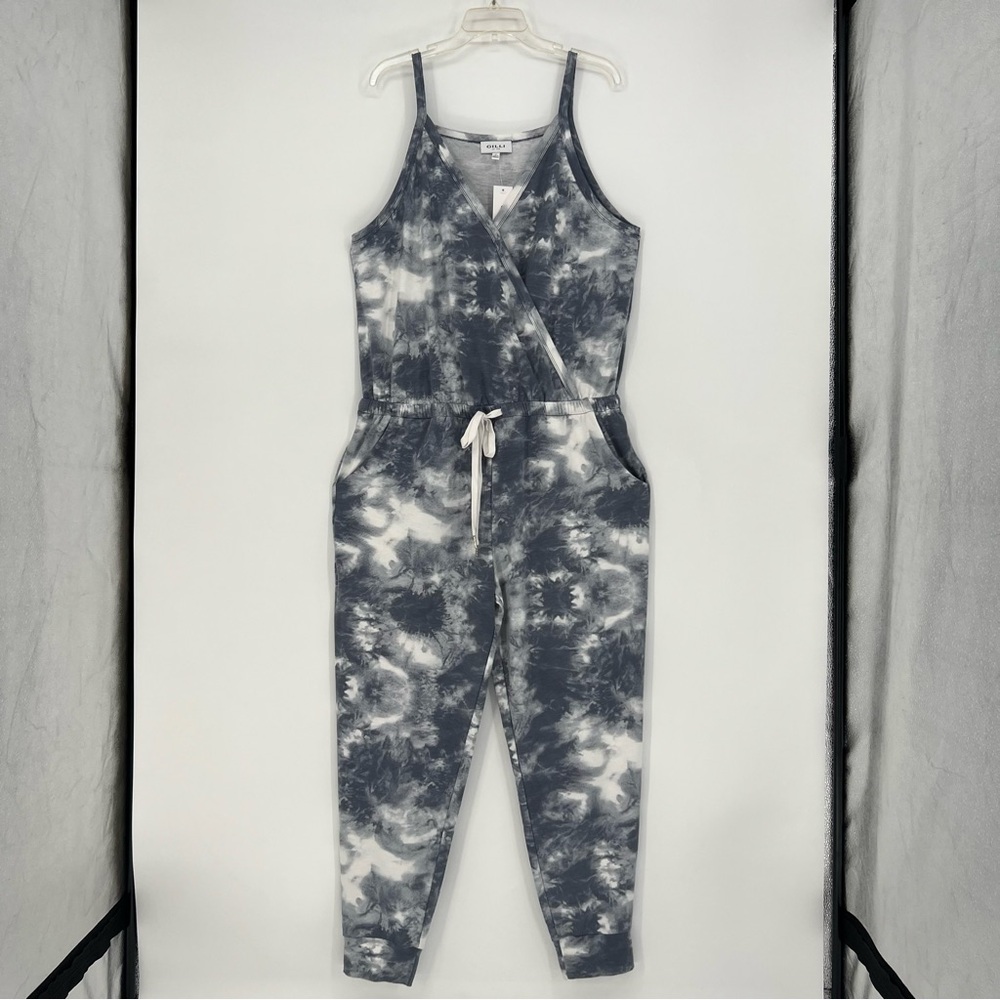 Gilli Women Jumpsuit Romper Sleeveless Tank Top Plus Size Gray/White Tie Dye NEW